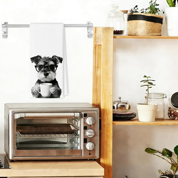Funny Schnauzer Kitchen Towels, Dog Kitchen Accessories, Dog Chef Gifts for Women Decorative Hand Towels for Kitchen Decor, Coffee Lovers Gifts Dish Tea Towel, 16x24 Inch