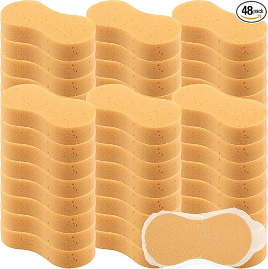 Vesici 48 Pack Car Wash Sponges Large Sponges Bulk Big All-Purpose Scrubber Thick Foam Car Cleaning Supplies for Washing Boat Kitchen Household with Single Vacuum Compressed Packing (Earthy Yellow)