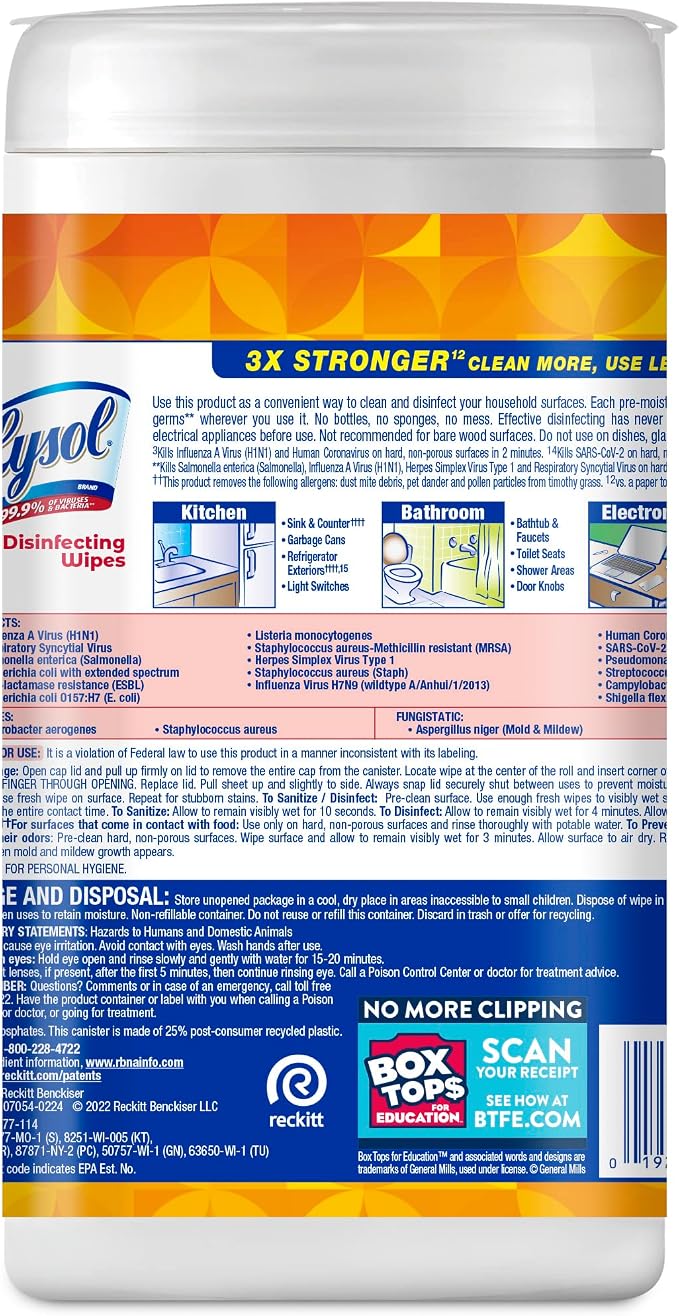 Lysol Disinfectant Wipes, Multi-Surface Disinfectant Cleaning Wipes, For Disinfecting and Cleaning, Mango & Hibiscus, 80 Count (Pack of 4)