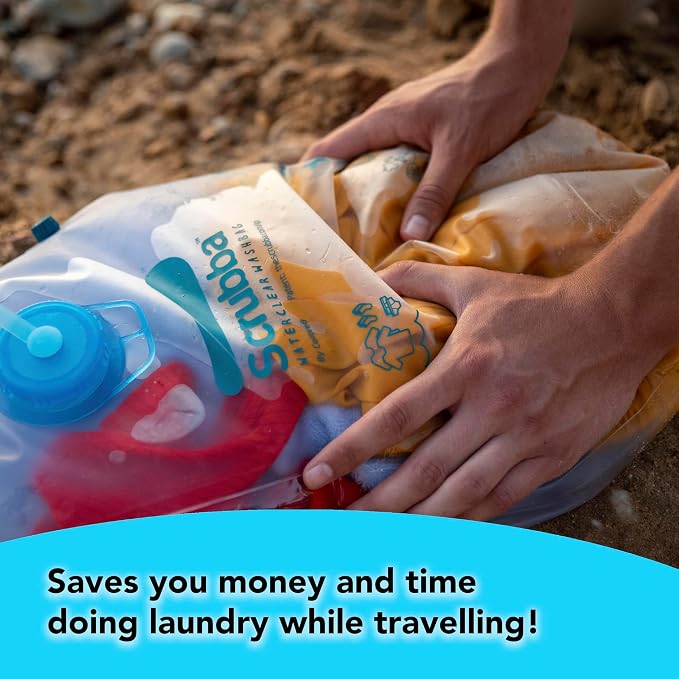 Scrubba WATERCLEAR Wash Bag - Patented Washboard-in-a-Bag™ Portable Manual Washing Machine for Travel, Camping, Backpacking & Cruise - Larger Water Inlet/Outlet for Easy Rinsing - (6.9 oz)