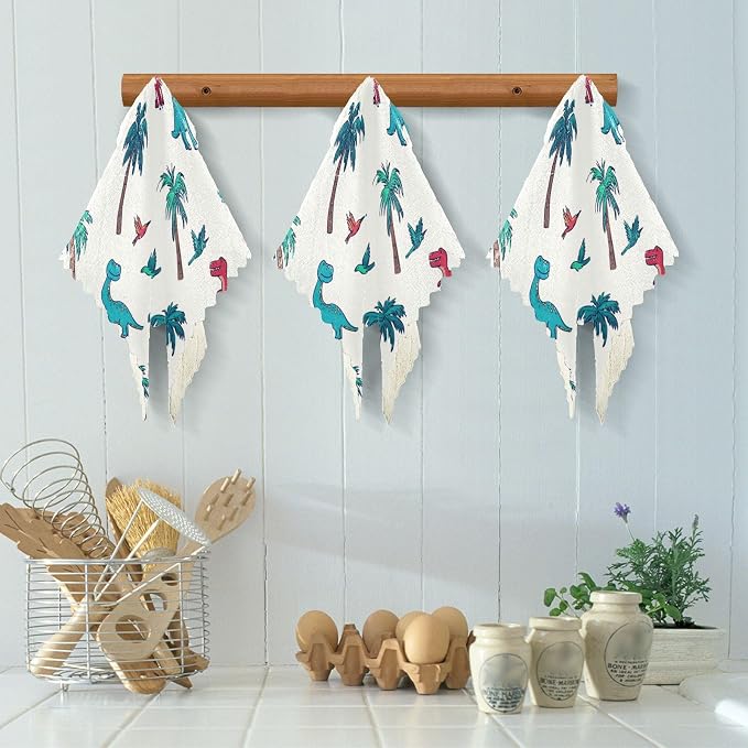 White Dinosaur Hummingbirds Palm Trees Kitchen Towels Dish Cloths Set of 6 Microfiber Cleaning Cloths for Cars Super Absorbent Machine