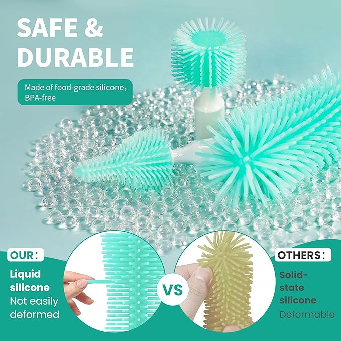 Electric Bottle Brush Cleaner,Rechargable Electric Baby Bottle Brush Cleaner,Travel Bottle Cleaner Kit with Silicone Bottle Brush,Straw Cleaner,Nipple Brush,Bottleneck Brush,Green