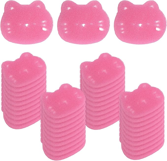 M METERXITY 20-Pack Hot Tub Scum Absorber, 9x12 Cm/3.5x4.7 Inch Sponge Kitten Pattern Scum Balls for Spa, Bathtub and Swimming Pool to Soak Up Oils Bathtub Accessories [Pink]