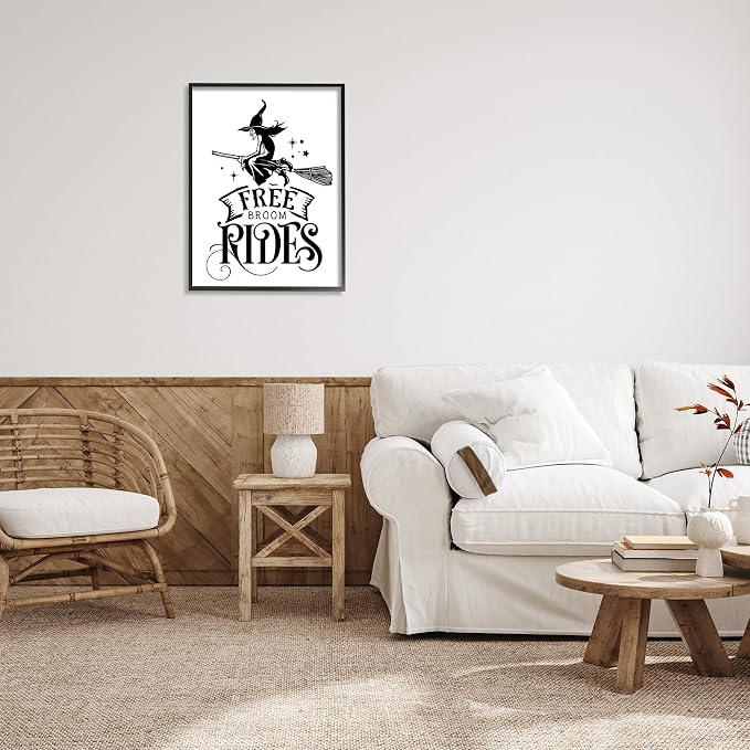 'Free Broom Rides Typography Magical Witch'| Framed Giclee Art | Stupell Industries | Black, 24 x 30 Inches, Easy to Hang and Sturdy, Made in USA, by Lettered and Lined