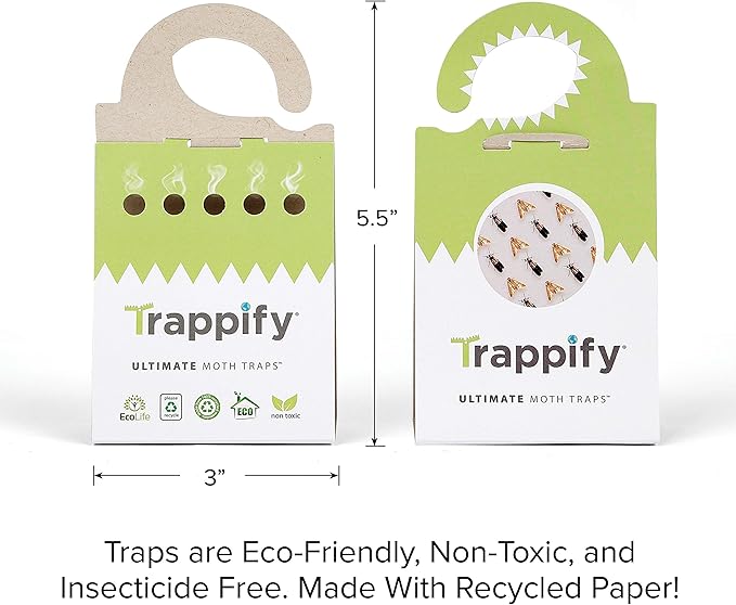 Trappify Adhesive Moth Traps for Clothes | Monitoring Pantry Moth Traps for House Indoor | Easy Setup Glue Trap for Kitchen, Cabinet, Cupboard, Storage Rooms (8 Pack)