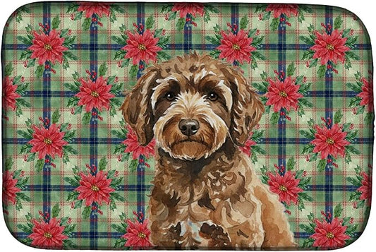 Caroline's Treasures Spanish Water Dog Christmas PoinsettIas Dish Drying Mat Absorbent Dish Drying Mat Pad for Kitchen Counter Dish Drainer Mat for Countertop, 14 x 21", Multicolor