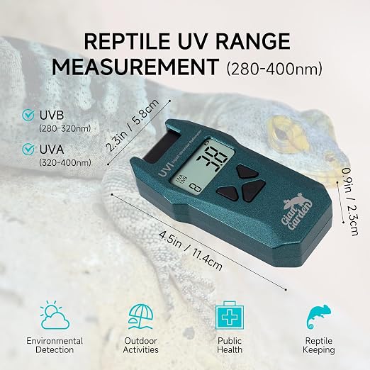 Reptile UVI Radiometer – Smart Data Logging UV Light Meter for Reptile Lamp, UVA/UVB Meter & Tester Measures 280nm-400nm Light Measurement