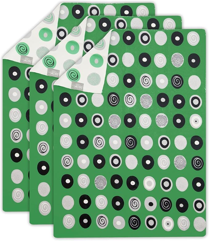Skoy Recycled Polyester Towel for Dishes, Glassware, Cookware and Hands - Reversible Design, Absorbent - Pack of 3 - 18' x 24', Green