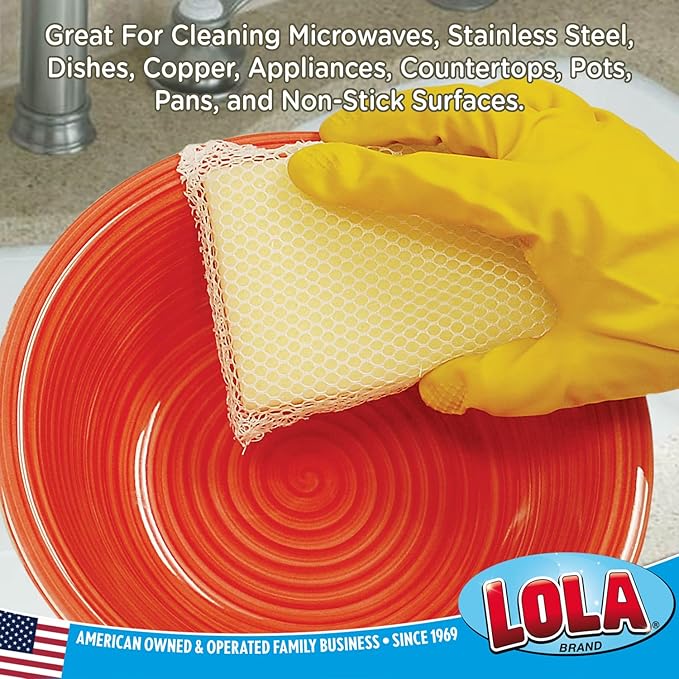 LOLA Microfiber & Nylon Net Sponges, 24 Pack, 12 Dual Sided Non-Scratch Sponge Pads & 12 w/Microfiber Cloth One Side and Netting on the Other Side