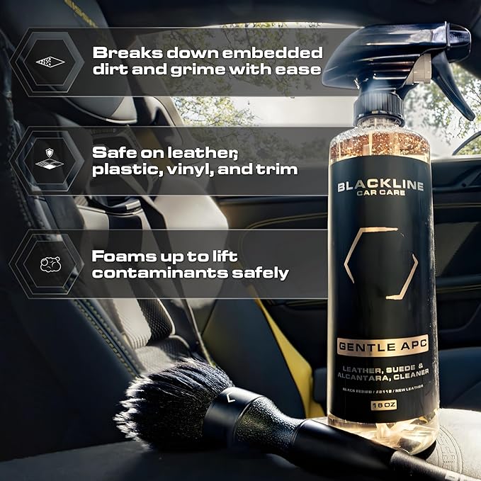 Blackline Leather Cleaner and Conditioner Care Kit with Microfiber Towel and Applicator Pad, Gentle APC and Leather Rehydrate, 2 16 Fl Oz Bottles for Leather Car Interiors