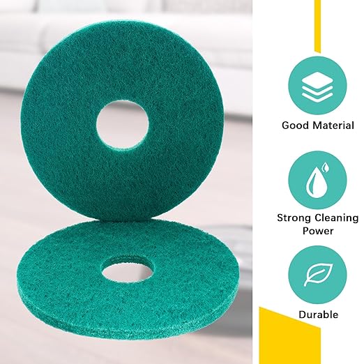 Teenyyou 2 Pcs 12" Green Scrubbing Pads Commercial Cleaning Orbiter Pads-Maintenance Non Woven for Floor Buffer Machine