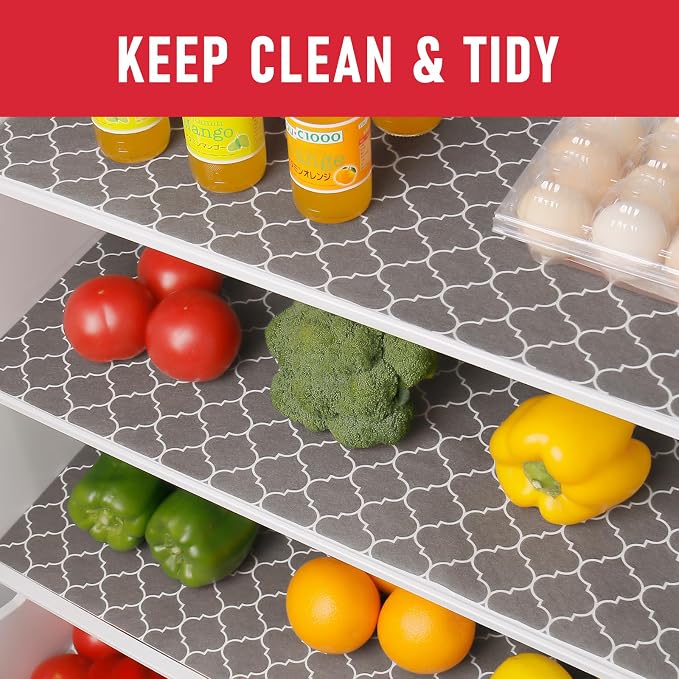 Cooyes Refrigerator Liners 17.7" x 360", Absorbent Strong Grip Fridge Mats Machine Washable, Non-Adhesive Refrigerator Shelf Liner for Fridge Bins & Kitchen Cabinets, Gray