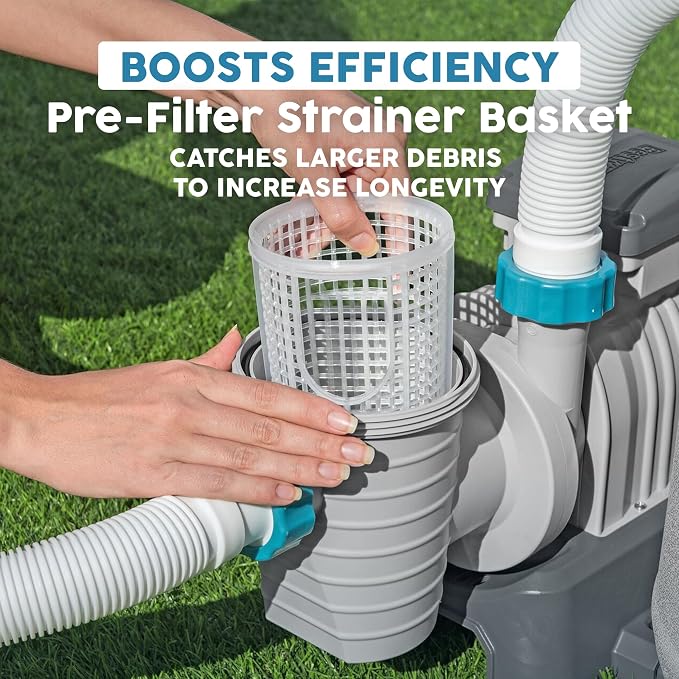 Bestway 950 Gallon Sand Filter Pool Pump for 300 to 4,800 Gallon Above Ground Outdoor Swimming Pools with Pre-Filter Strainer for Clean Water