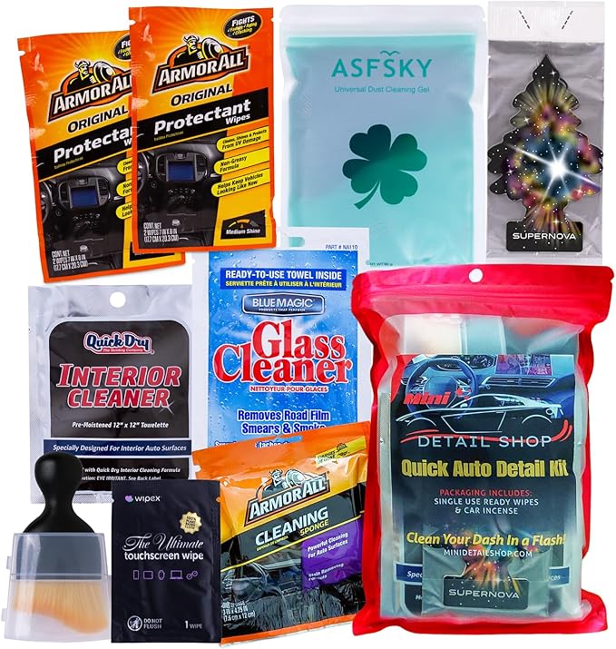 XXL Supernova Car Cleaning Kit | Interior Car Detailing Kit Includes Wipes for Dashboard, Electronic Screens and Glass, Cleaning Gel, Soft Detail Brush, & Supernova Air Freshener