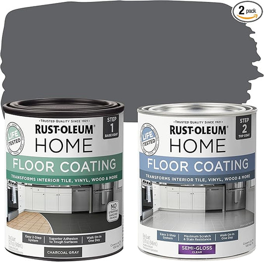 Rust-Oleum 367604 Home Interior Floor Coating Kit, Semi-Gloss Charcoal Gray