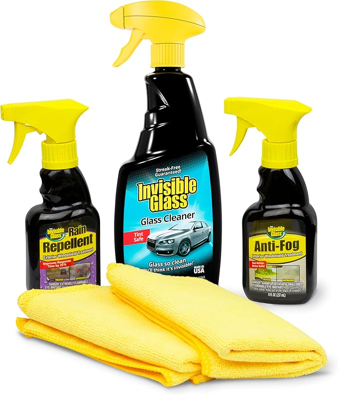 Invisible Glass 99016 5-Piece Windshield Glass Treatment Kit Includes Anti-Fog for Interior, Rain Repellent for Exterior, Premium Spray Glass Cleaner, and (2) Microfiber Cleaning Cloths