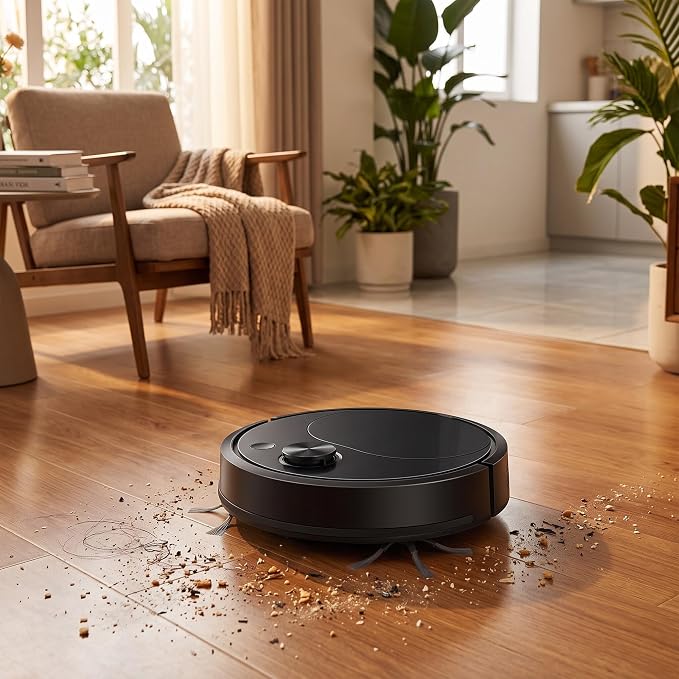Robot Vacuum Cleaner, Powerful Suction Quiet Robotic Vacuum Cleaner Cleans Hard Floors to Low Pile Carpets Ideal for Pet Hair