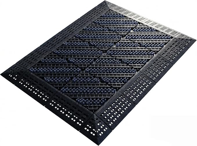 Heavy Duty Outdoor Boot Scraper Mat, 29.5" x 17.5" Mud & Snow Doormat with Stiff Nylon Bristles, Modular Interlocking Shoe Cleaner for Patio, Garage, Garden, High Traffic, 1.37" Thick