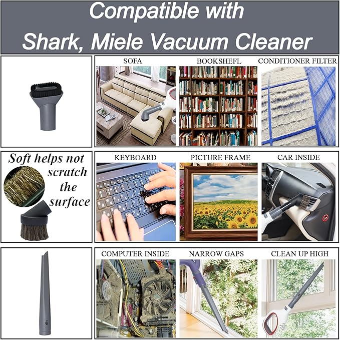 For Shark Vacuum Cleaner Accessories Replacement Kit | Household Cleaning Set with Crevice Tool, Dust Brushes & Vacuum Hose Adapters | 35MM Vacuum Attachments & Brushes