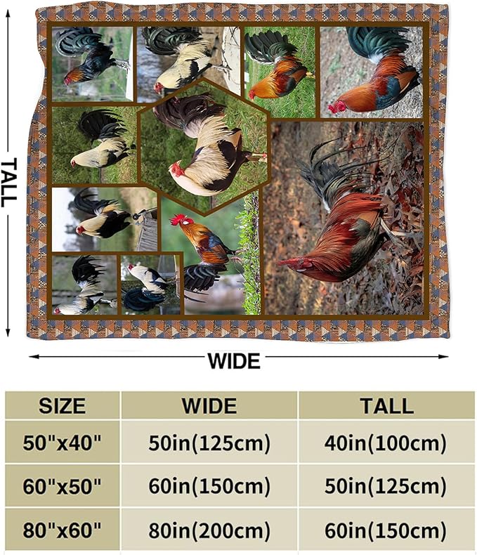 jerkboo Rooster Chicken Blanket Throws Chicken Gifts Chicken Throw Blanket for Girls Women Kids Adults Soft Warm Cozy Fleece Blanket for Couch Sofa Bed 60""x50""