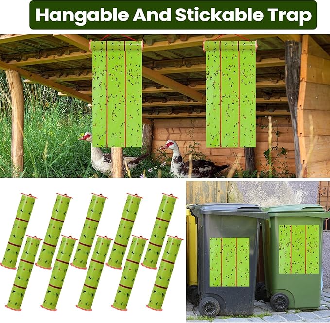 Qualirey Giant Sticky Fly Traps, Fly Strips for Indoor Outdoor Hanging Flying Tapes Non Toxic Ribbon Fruit Gnat Killer for Mosquito Plants House Horse Stable(30 ft,Fluorescent Green,5 Pcs)