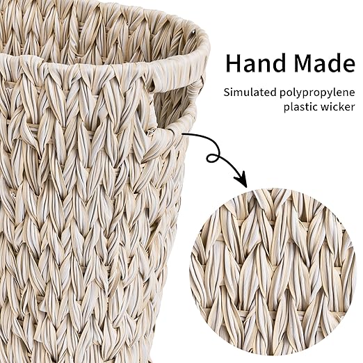 GRANNY SAYS Wicker Trash Can, Waterproof Bathroom Trash Can, Wicker Waste Basket for Bathroom, Decorative Boho Waste Basket for Bedroom, Office, 19 Liters/5 Gallons