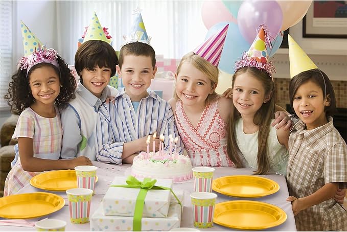 Exquisite Party Solids Yellow Plates Disposable Yellow Plastic Plates 100 Pieces - 50-7" & 50-9" Heavy Duty 350 GSM Disposable Dinnerware Sets, Plastic Dinnerware Sets