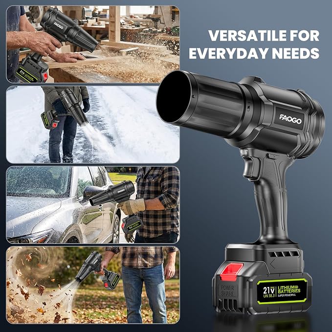 Cordless Leaf Blower with 2 Batteries & Charger - 990,000 RPM Electric Handheld Blower, Lightweight, Double Run Time for Lawn, Yard, Patio, Garden Cleaning