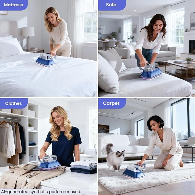 Mattress Vacuum Cleaner Powerful Vibration Handheld Couch Vacuum with UV-C Light and LED Display, HEPA Filter, Versatile Bed Vacuum Cleaner Cordless with Type-C Charging Port for Bed, Sofa, Carpets