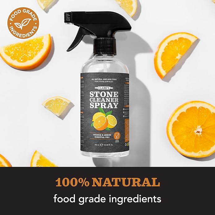 CLARK'S Natural Stone Daily Cleaner and Wax Care Kit - Includes Soapstone, Slate, & Concrete Wax, (6oz), Spray (12oz), Applicator, Microfiber Towel & Buffing Pad, Enriched with Lemon & Orange Extract