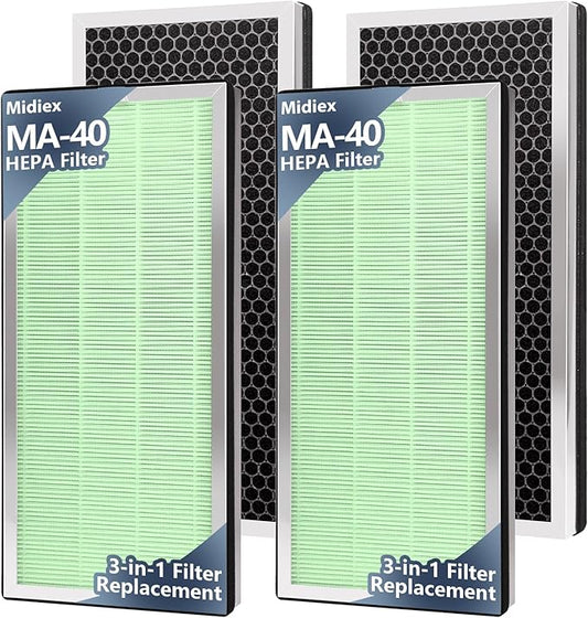 ma-40 replacement filter, 3-in-1 high-efficiency HEPA and activated carbon pre filter, suitable for MA40 MA40W MA40B models, 4-piece set