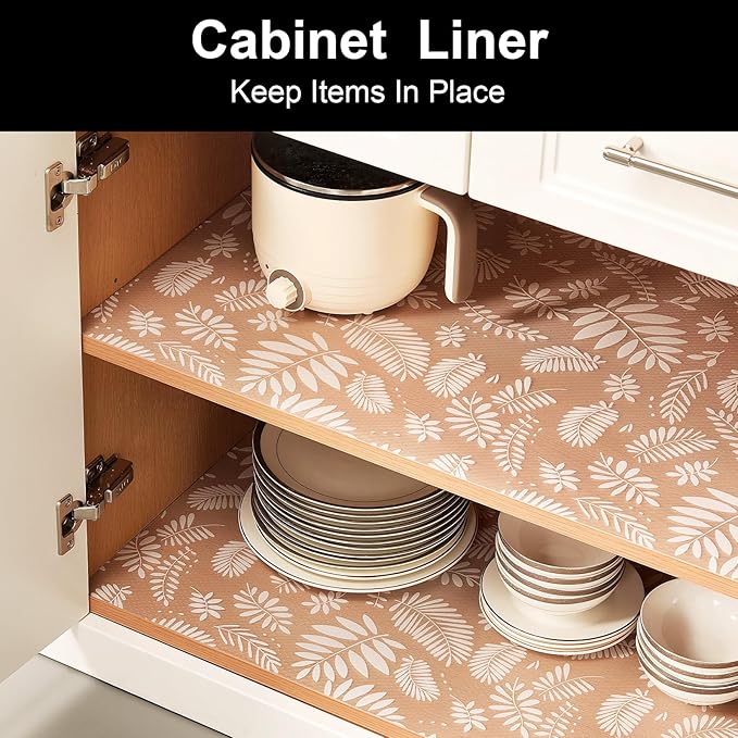 Cooyes Shelf Liners for Kitchen Cabinets Waterproof & Oil-Proof Kitchen Cupboard Mats Non-Slip Drawer Mats EVA Material Non Adhesive Fridge Liner for Shelves（11.8" W x 236" L）