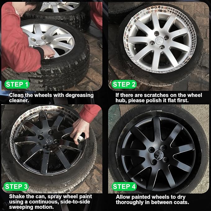 NADAMOO Aluminum Wheel Spray Paint, Car Rim Aerosol Paint for Recolor and Protection of Metal Surface, Semi-gloss Black, 4 Cans, 13 Oz Per Can