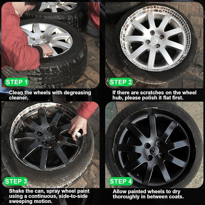NADAMOO Aluminum Wheel Spray Paint, Aerosol Paint for Car Rim Recolor and Protection of Metal Surface, Gloss Black, 2 Cans, 13 Oz Per Can
