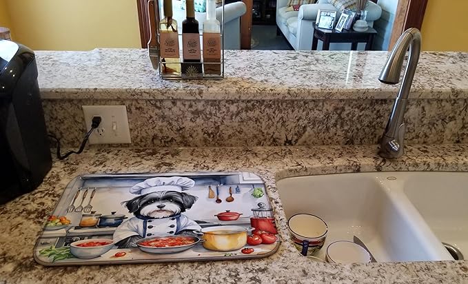 Caroline's Treasures DAC6265DDM Havanese The Chef Dish Drying Mat Absorbent Dish Drying Mat Pad for Kitchen Counter Dish Drainer Mat for Countertop, 14 x 21", Multicolor