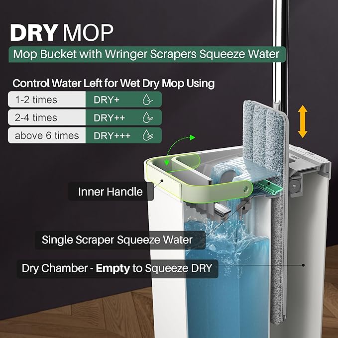 JOYMOOP Mop and Bucket Set, Flat Mop for Household & Commercial Floor Cleaning, Wet Dry Wall Cleaner with Long Handle, Hardwood Floor – Includes 3 Microfiber Pads