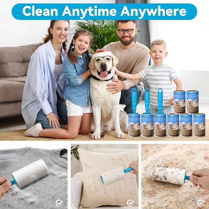 Lint Roller for Pet Hair – 1200 Sheets Mega Value Set, 2 Upgraded Handles, 3.9-inch Rolls with 120 Sheets Each, Sticky Hair Remover for Clothes, Sofa, Carpet & Furniture, Dog & Cat Hair