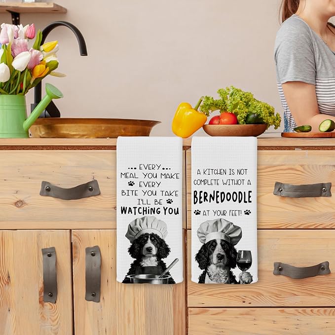 Funny Bernedoodle Dog Kitchen Towels 16x24 Inch Set of 2 | Bernedoodle Gifts for Owners Dish Tea Towels for Kitchen, Dog Lover Mom Dad Owner Gifts Decorative Hand Towel