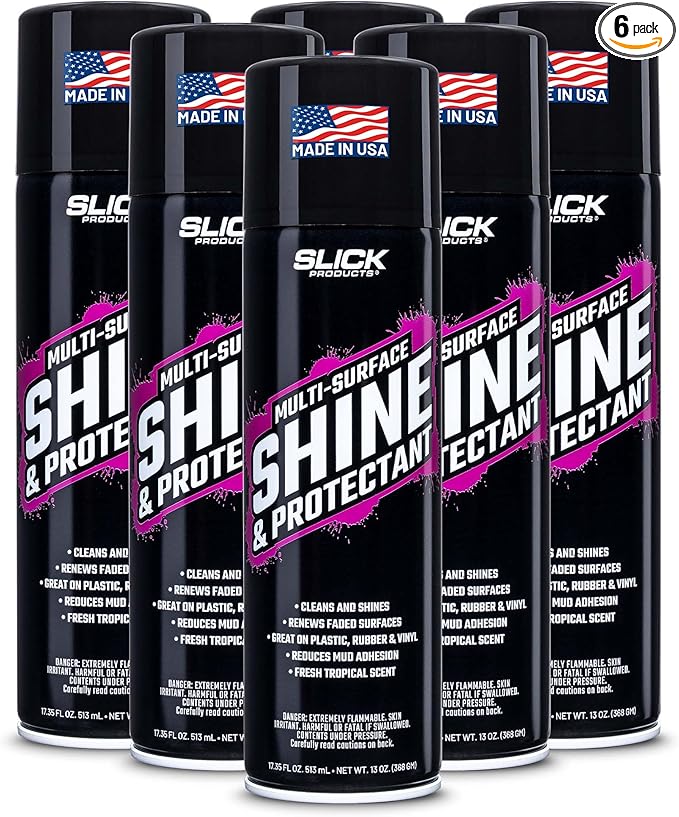 Slick Products Shine & Protectant Spray 17.35 FL OZ. - High Gloss Clear Coating Renew Vinyl, Plastic, Rubber, Trim, Tire, Car, Truck, Motorcycle, Dirt Bike (6-Pack)