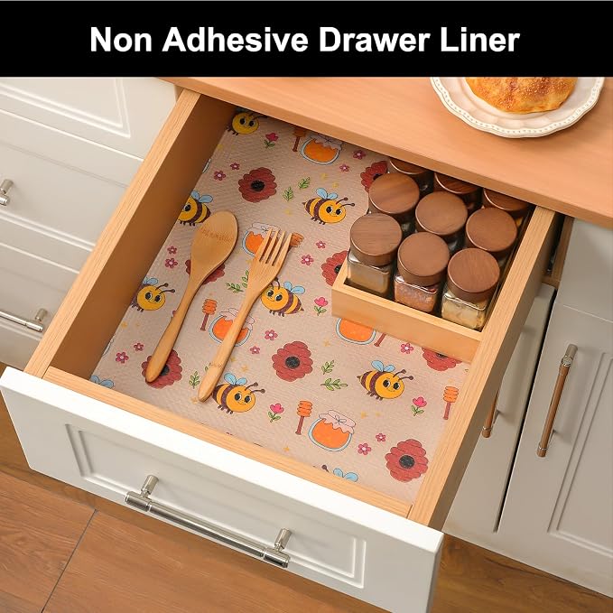 Cooyes Shelf Liner – Non-Slip Cabinet & Drawer Liner for Kitchen – Non-Adhesive Waterproof Shelf Paper with Modern Pattern – Durable EVA Cabinet Mat – Easy to Cut (Buff,11.8" W x 236" L)