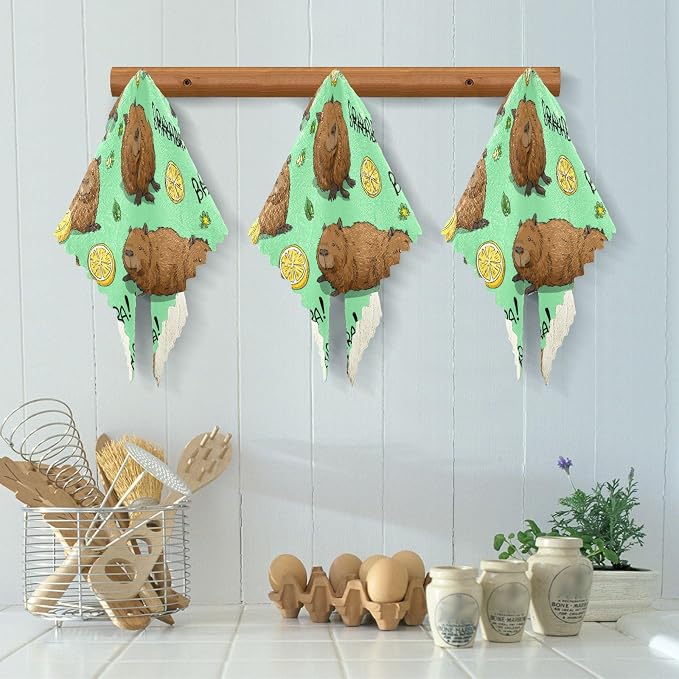 Mint Green Capybara and Lemon Kitchen Towels Dish Cloths Set of 6 Microfiber Cleaning Cloths for Cars Super Absorbent Machine