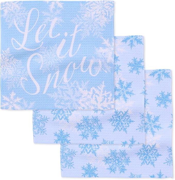 GEOMETRY Holiday Kitchen Dish Cloths - Quick Dry Dishcloths for Kitchen - Premium Dish Rags with Geoweave - 3-Pieces Set - Snow Frostin