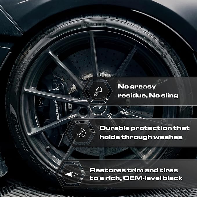 Blackline Car Care - Blackout Trim & Tire Dressing - Best Tire Shine No Sling Formula - Water Based Protection for Car Tires & Trim - Safe for Cars, Trucks, SUVs & More - 16 fl oz