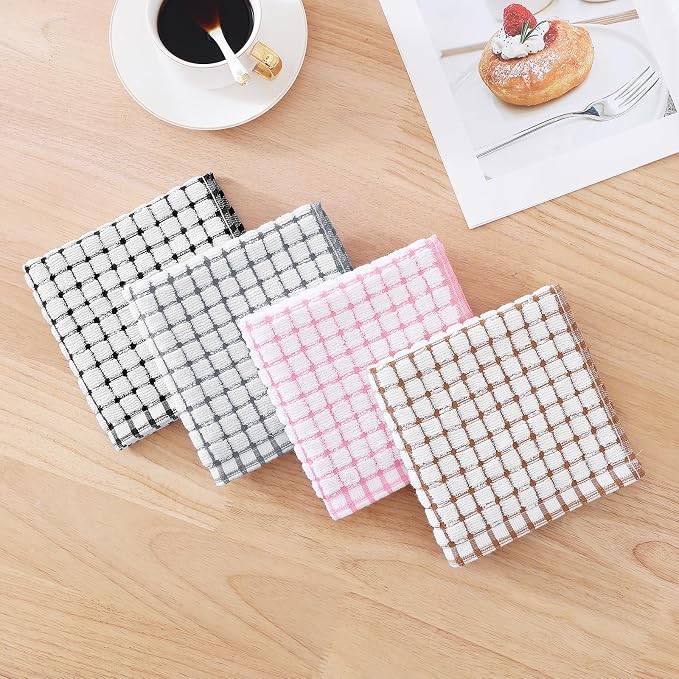 Kitinjoy Cotton 8 Pack Terry Kitchen Dish Cloths, 12 x 12 Inches Super Soft and Absorbent Dish Rags, Quick Drying Dish Towels for Washing Dishes, Mix Color