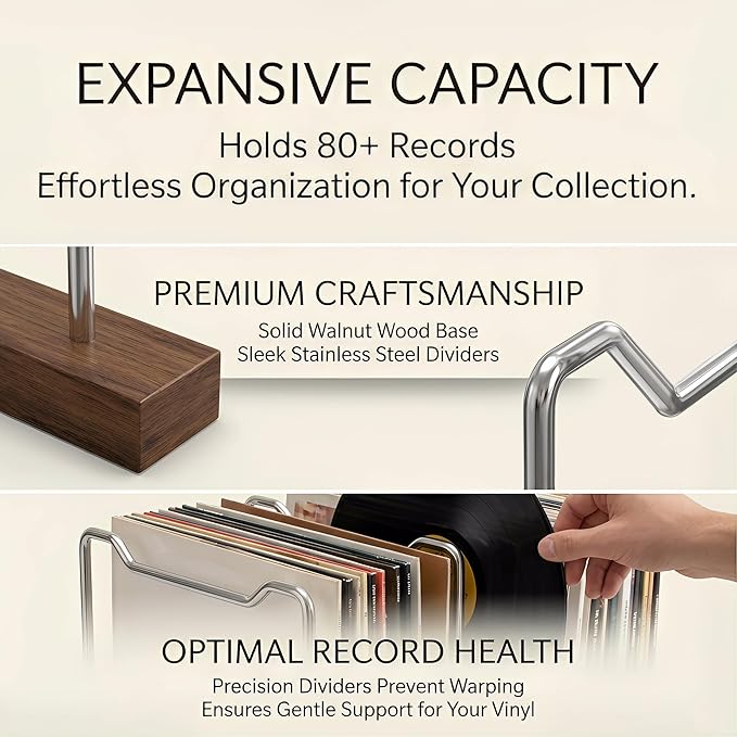 Vinyl Record Storage Display Stand, Holds 80 LPs with Record Cleaning Set