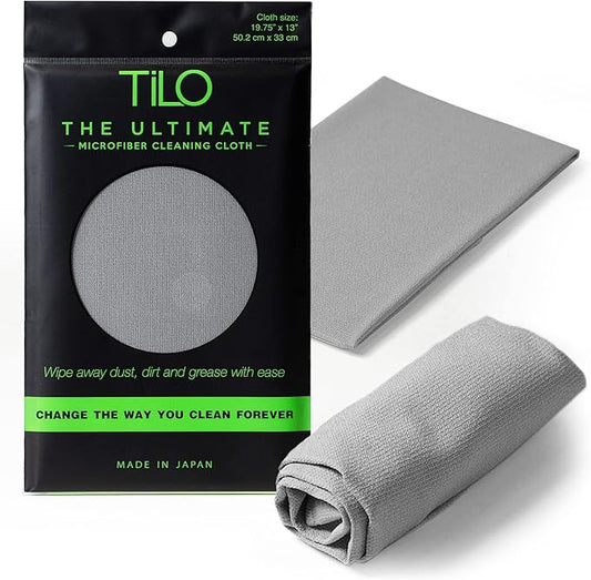 TILO Microfiber Cleaning Cloth – 19x13 Inch Ultra-Absorbent, Streak-Free, Lint-Free, Reusable Polishing Cloth for Dust, Grease, Dirt, and Delicate Surfaces – Non-Abrasive – Grey