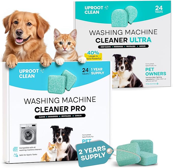 Uproot Clean Washing Machine Cleaner Tablets Pro & Ultra - 48 Pack for a 24 Month Supply. Formulated for Pet Owners. Compatible with HE, Top & Front Load. Easily Removes Residue, Grime, and Odors. Sep
