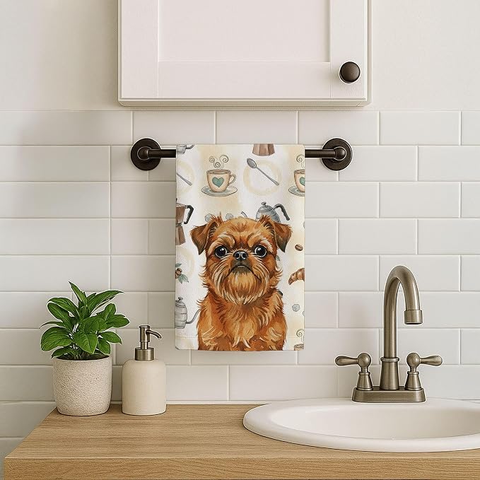 Caroline's Treasures Belge Brussels Griffon Coffee Bar Kitchen Towel Velour Plush Front and Cotton Loop Back Machine Washable