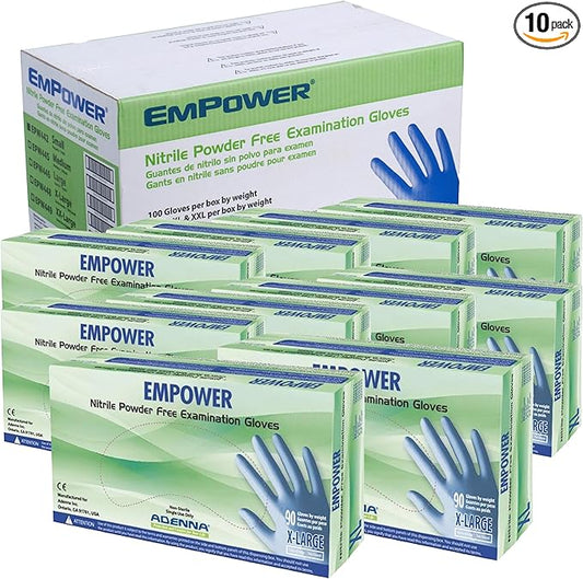 Adenna EMPOWER Disposable Nitrile Glove - 8 Mil, Medical Exam Rubber Gloves with Textured Grip, Non-Latex & Powder-Free, Cleanroom Lab & Industrial use, Case of 900, X-Large, Blue