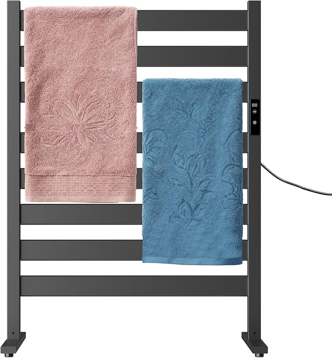 Verida Towel Warmer for Bathroom, Heated Towel Rack, Upgraded Extra-Wide Heating Area, Built-in Timer and Temperature Adjustment, Large Free-Standing Heated Towel Racks, Black 8 Bar Large
